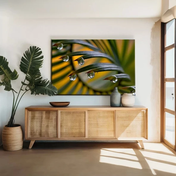 Yapraktaki Akan Su Kanvas Tablo ürün görseli