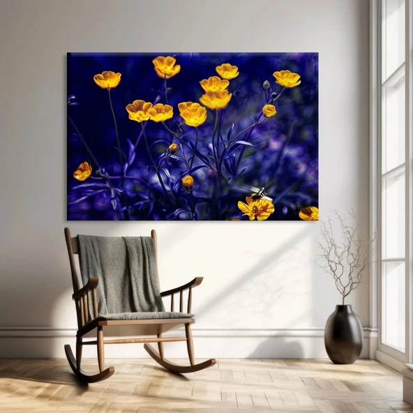 Mavi ve Sarı Çiçekler Kanvas Tablo - Resim 3