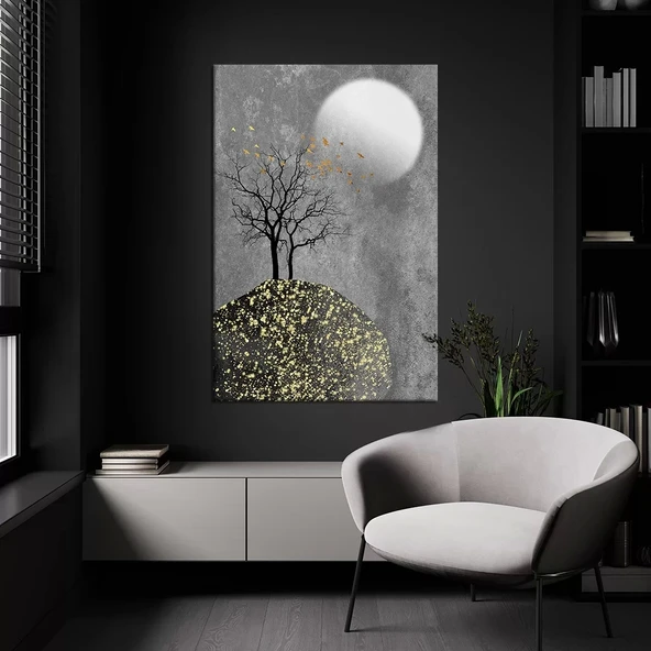 Dolunay ve Ağac Kanvas Tablo ürün görseli