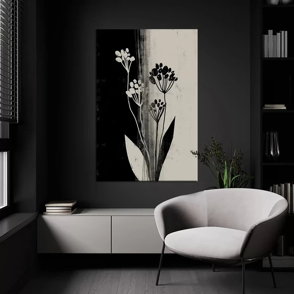 Siyah Beyaz Çiçekli Kanvas Tablo ürün görseli