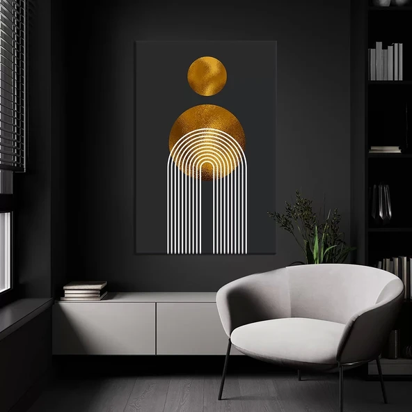 Siyah Zemin Beyaz ve Gold Kanvas Tablo ürün görseli