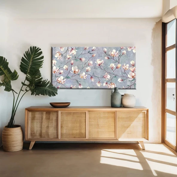 Dallardaki Beyaz Çiçekler Kanvas Tablo ürün görseli