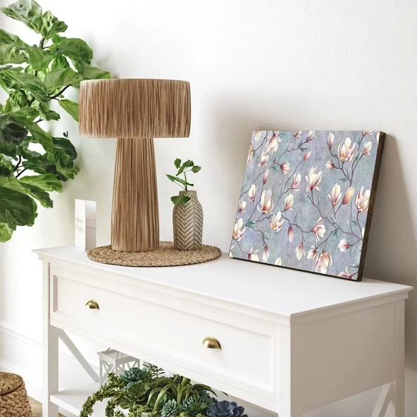 Dallardaki Beyaz Çiçekler Kanvas Tablo - Resim 3