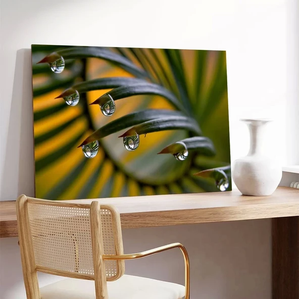 Yapraktaki Akan Su Kanvas Tablo - Resim 3