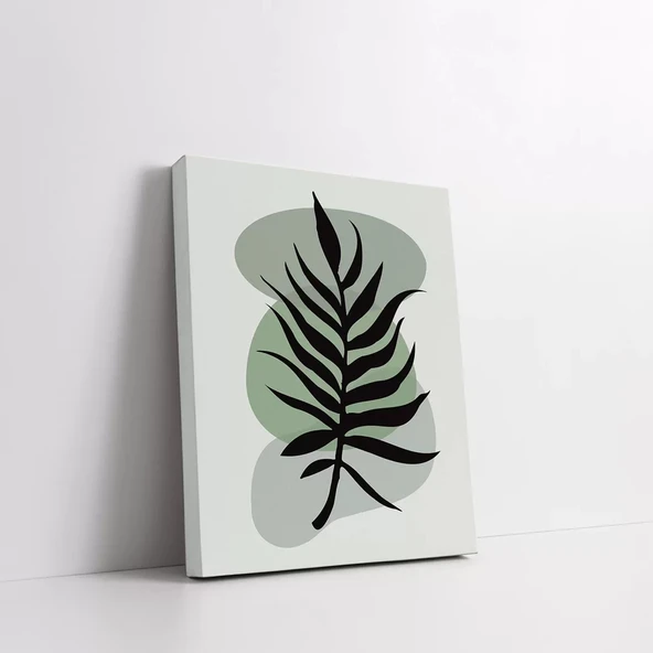 Siyah Yaprak Desenli Kanvas Tablo - Resim 2