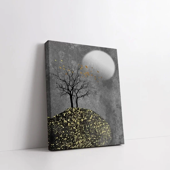 Dolunay ve Ağac Kanvas Tablo - Resim 3