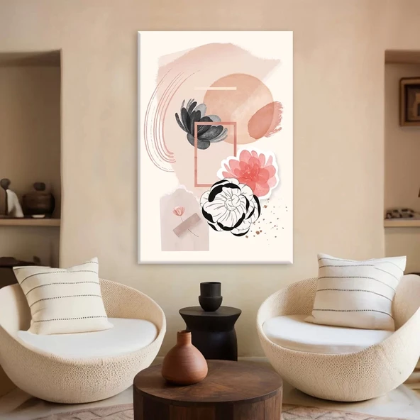 Geometrik Yaprak Desenli Kanvas Tablo ürün görseli