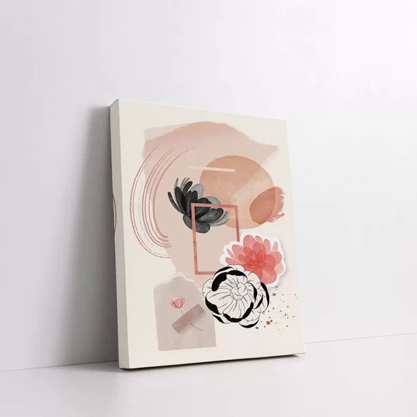 Geometrik Yaprak Desenli Kanvas Tablo - Resim 3