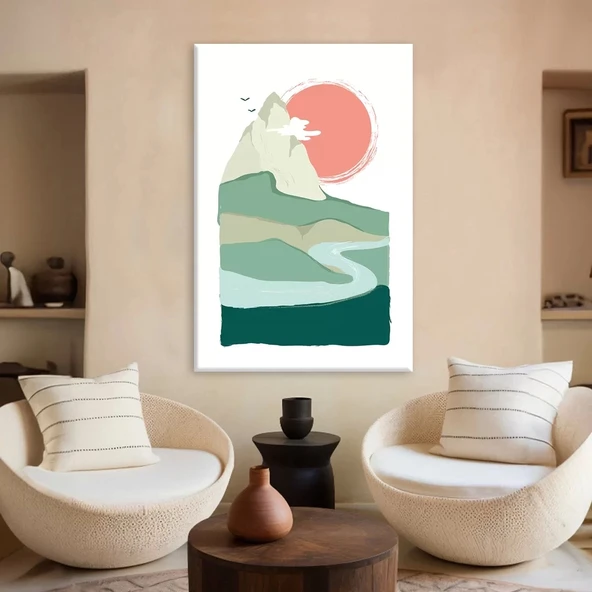 Güneş ve Dağ Kanvas Tablo ürün görseli