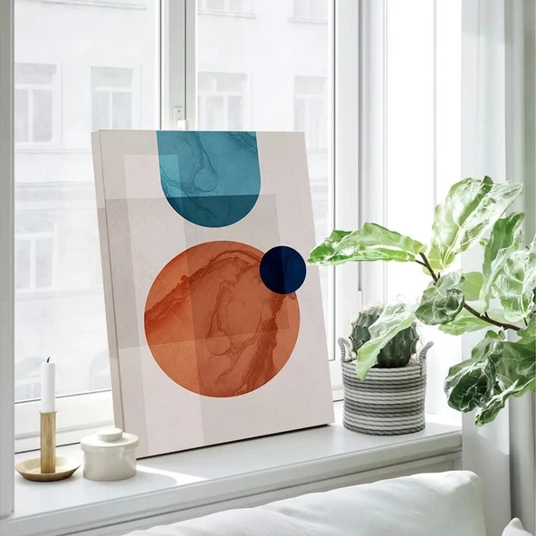 Mavi Turuncu Geometrik Kanvas Tablo - Resim 2