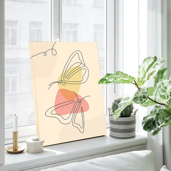 Kelebek Çizgili Kanvas Tablo - Resim 2