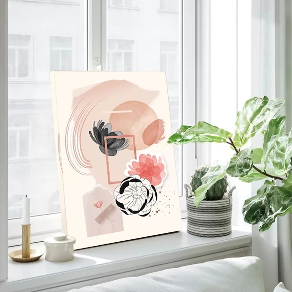 Geometrik Yaprak Desenli Kanvas Tablo - Resim 2