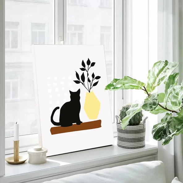 Kedi ve Çiçek Kanvas Tablo - Resim 2