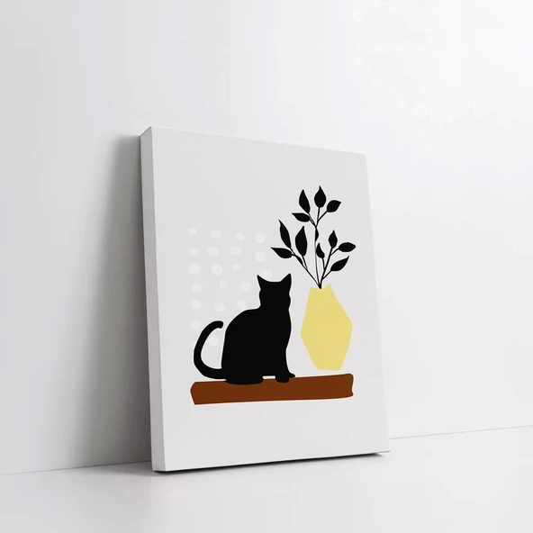 Kedi ve Çiçek Kanvas Tablo - Resim 3