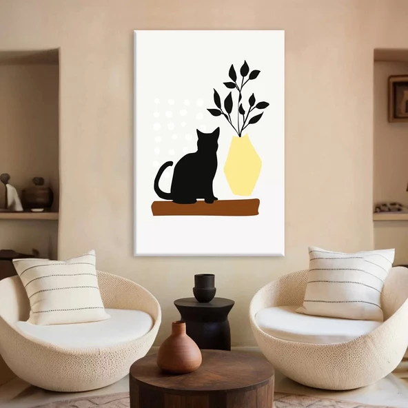 Kedi ve Çiçek Kanvas Tablo ürün görseli
