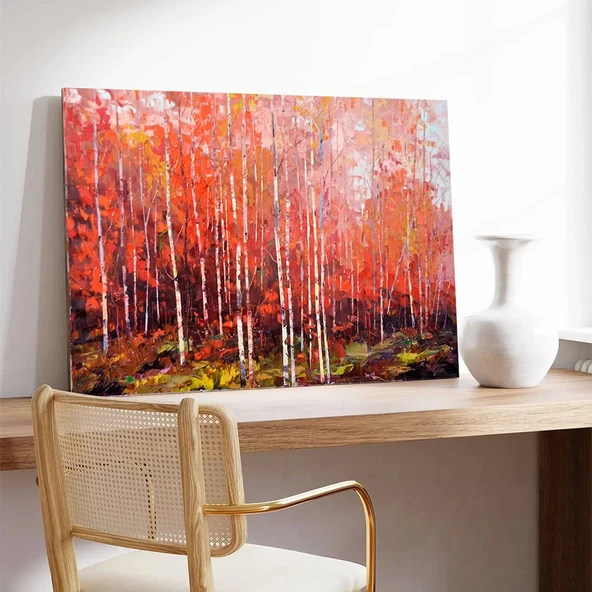 Sonbahar Ormanı Yangını Kanvas Tablo - Resim 3
