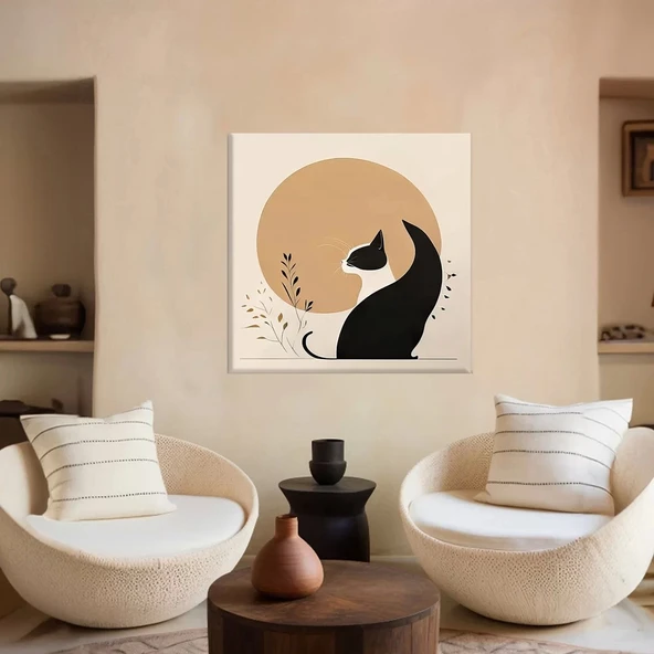 Kedili Daire Kanvas Tablo ürün görseli