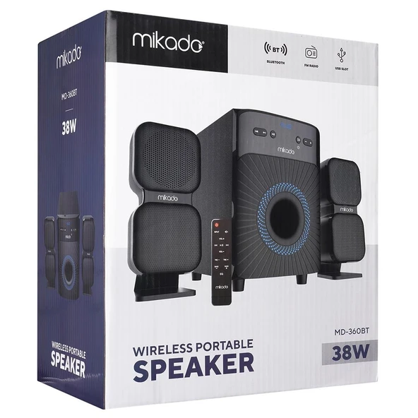 Mikado MD-360BT 2+1 38W BT/AUX/USB/FM/LED Ekran Multimedia Speaker Ev Sinema Sistemi - 3