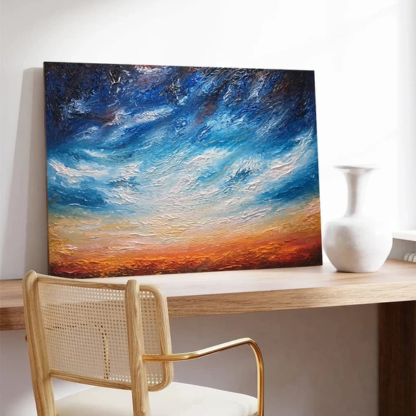 Yalnız Ağaç Altında Günbatımı Kanvas Tablo - Resim 3