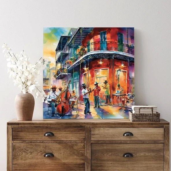 Akşamüstü Şehirde Jazz Kanvas Tablo - Resim 2