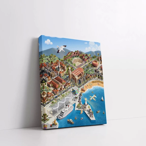Kuşbakışı Liman Kanvas Tablo - Resim 3
