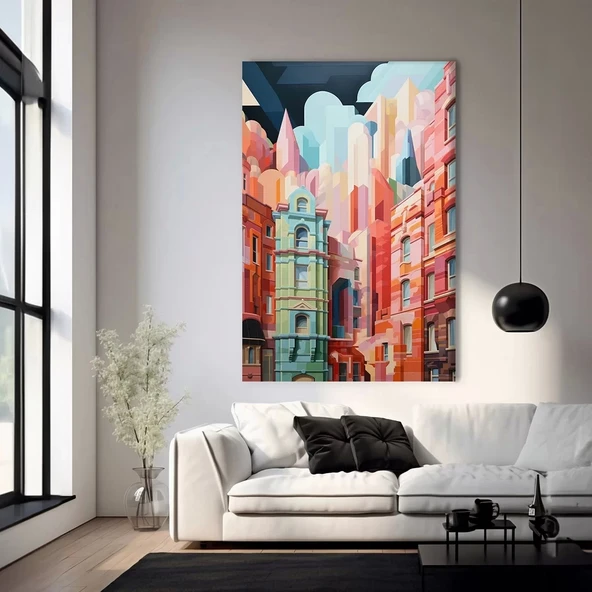 Renkli Şehir Hayatı Kanvas Tablo ürün görseli