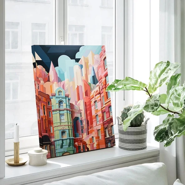Renkli Şehir Hayatı Kanvas Tablo - Resim 3