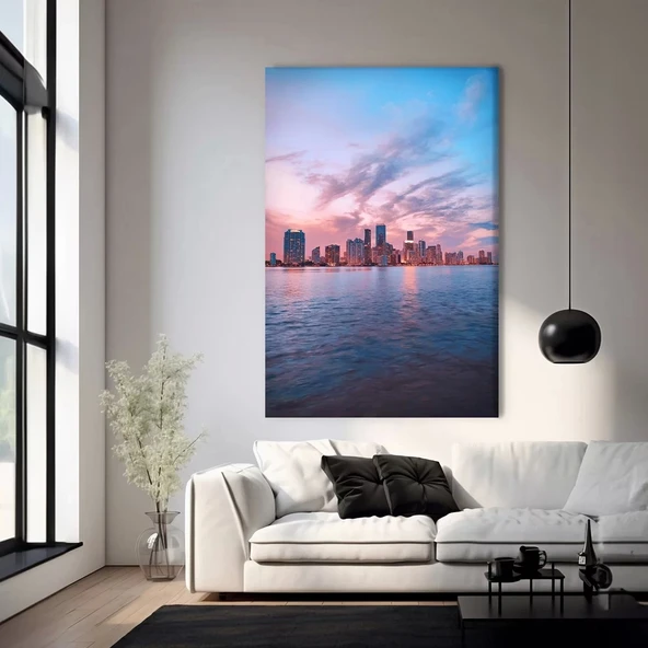 Günbatımında Şehir Silüeti Kanvas Tablo ürün görseli