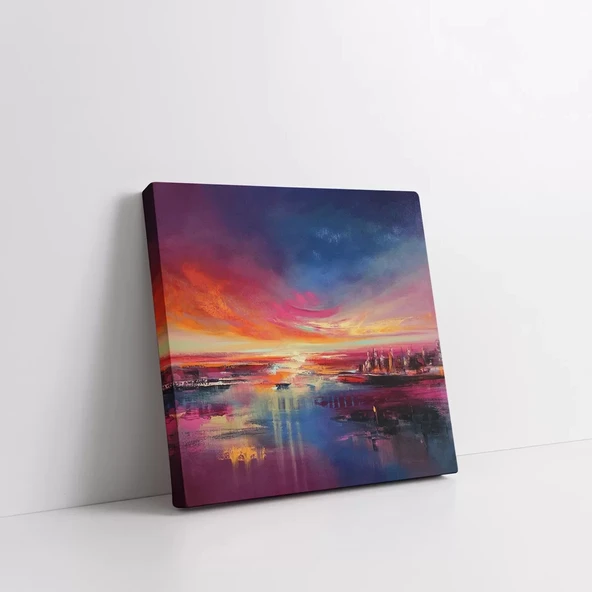 Ufuk Çizgisinde Kızıl Kanvas Tablo - Resim 2