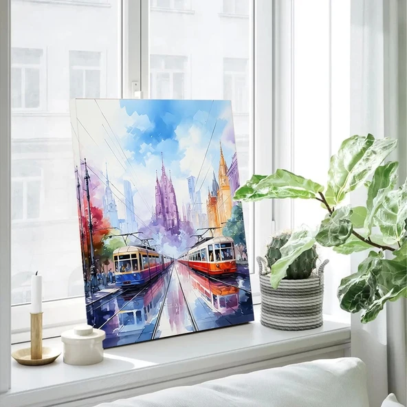 Rengarenk Şehir Hayatı Kanvas Tablo - Resim 3