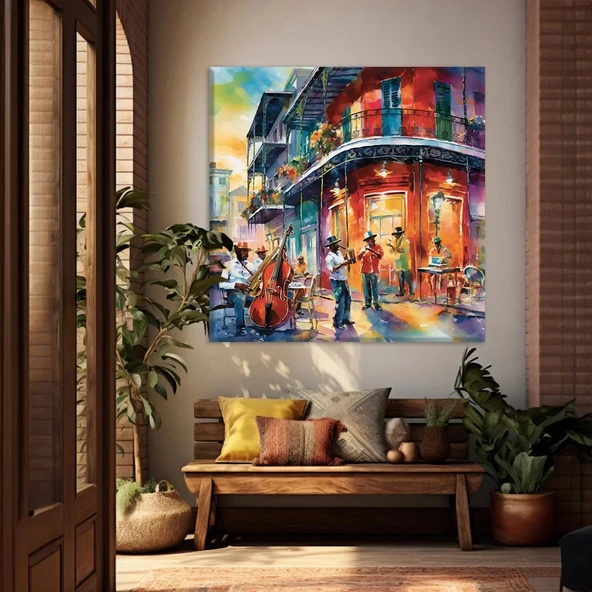 Akşamüstü Şehirde Jazz Kanvas Tablo ürün görseli