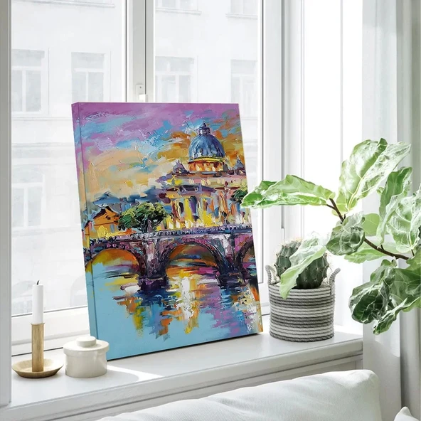 Köprünün Arkasında Şehir Silueti Kanvas Tablo - Resim 2