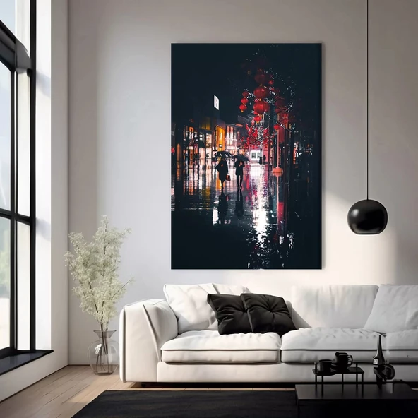 Şehirde Yağmur Kanvas Tablo ürün görseli