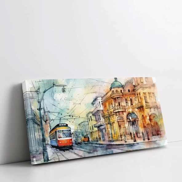Yağmurlu Şehir Tramvayı Kanvas Tablo - Resim 2