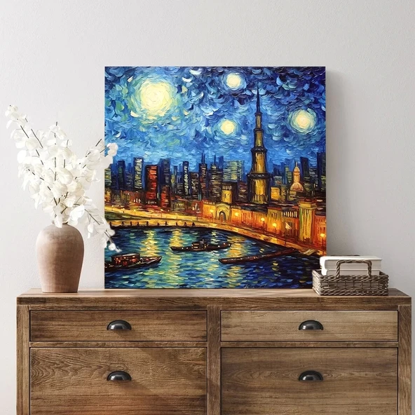 Yıldızlı Gece Köprüsü Kanvas Tablo ürün görseli