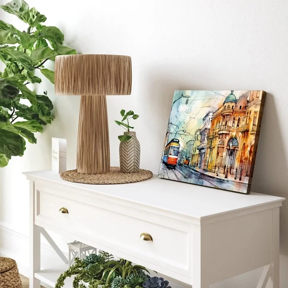 Yağmurlu Şehir Tramvayı Kanvas Tablo ürün görseli