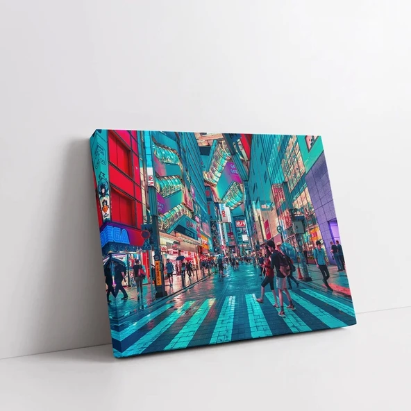 Neon Şehir Yaşamı Kanvas Tablo ürün görseli