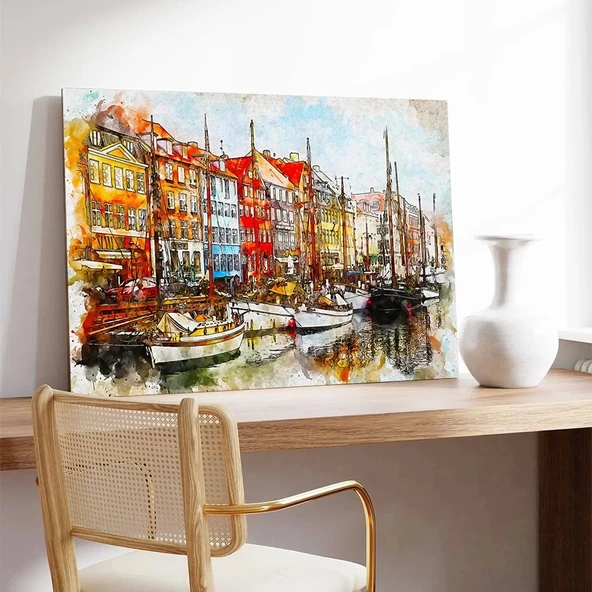 Renkli Liman Caddesi Kanvas Tablo - Resim 2
