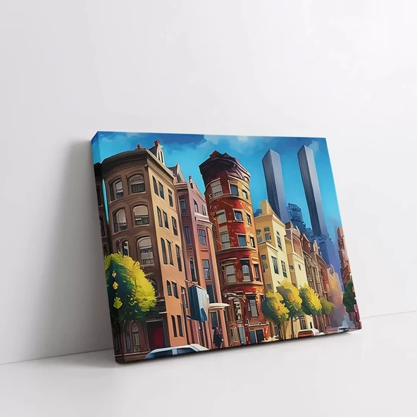 Renkli Şehir Caddesi Kanvas Tablo ürün görseli