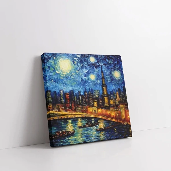 Yıldızlı Gece Köprüsü Kanvas Tablo - Resim 2