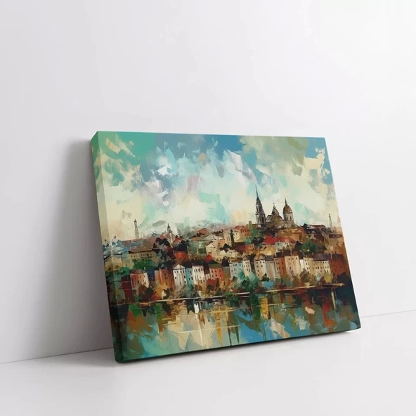 Renkli Nehir Kenarı Kanvas Tablo ürün görseli