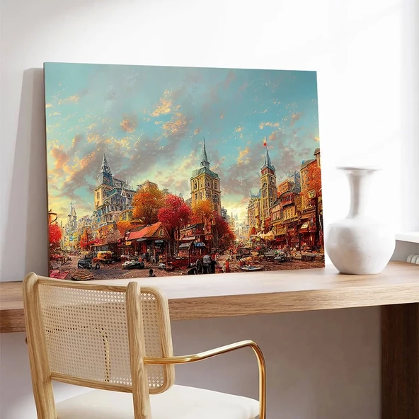 Sonbaharın Altın Şehri Kanvas Tablo - Resim 2