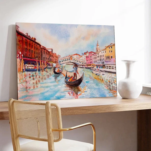 Venedik Kanallarında Bir Gün Kanvas Tablo - Resim 2
