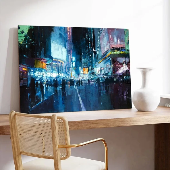 Neon Şehir Yağmuru Kanvas Tablo - Resim 2