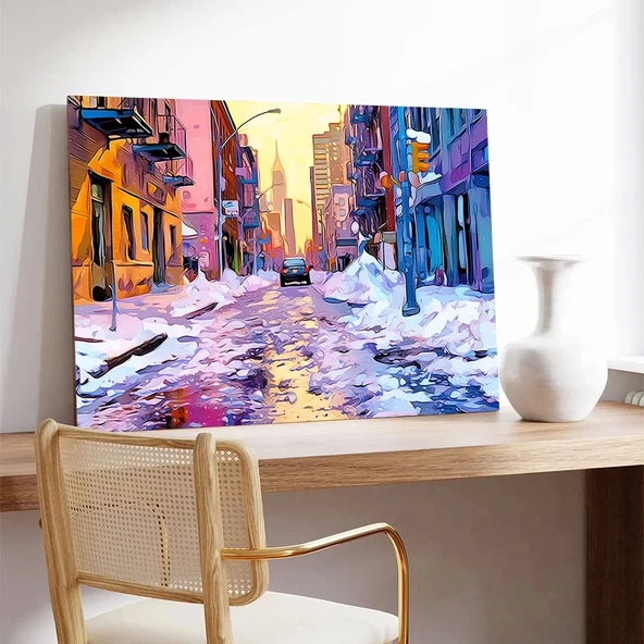 Renklerle Kaplı Kış Gecesi Kanvas Tablo - Resim 2