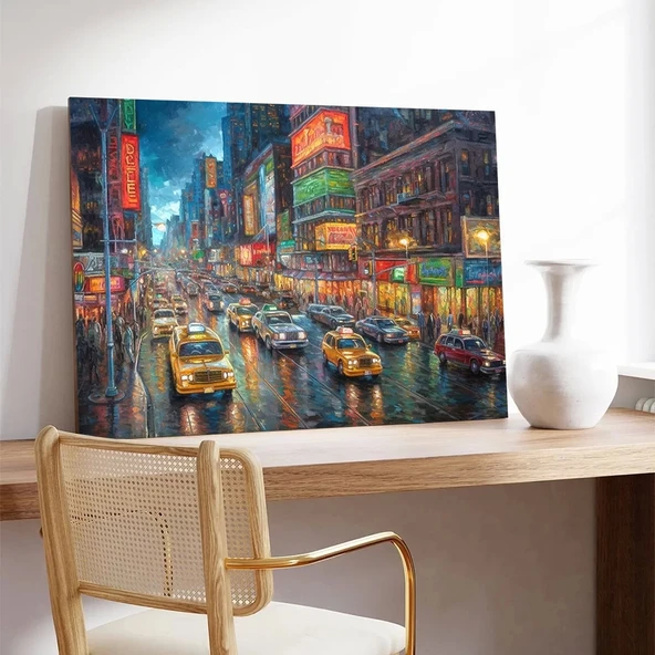 Canlı Şehir Gece Trafiği Kanvas Tablo - Resim 2