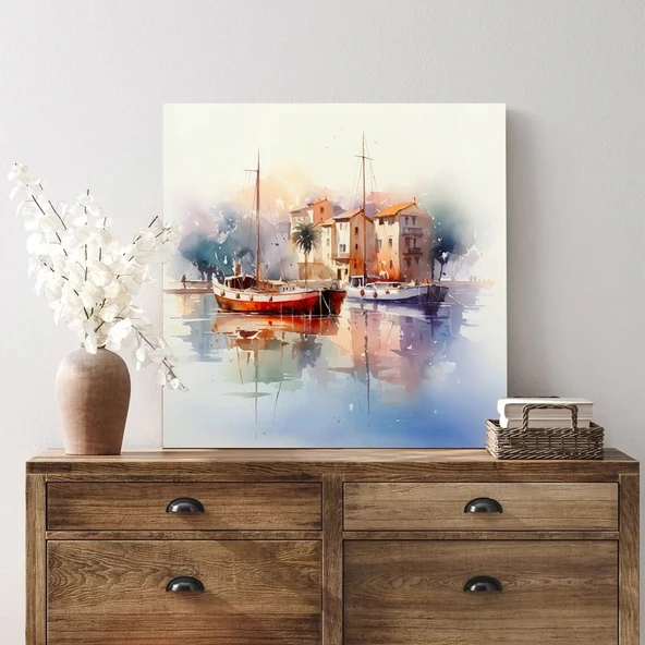 Rıhtımda Yansımalar Kanvas Tablo - Resim 2