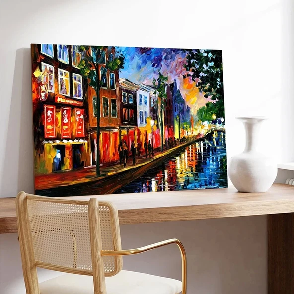 Gece Vakti Kanal Işıltısı Kanvas Tablo - Resim 2