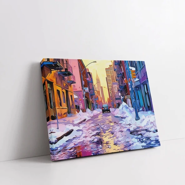 Renklerle Kaplı Kış Gecesi Kanvas Tablo ürün görseli