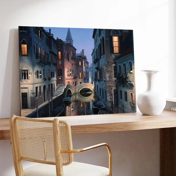 Kanal Üzerinde Akşam Yürüyüşü Kanvas Tablo - Resim 2